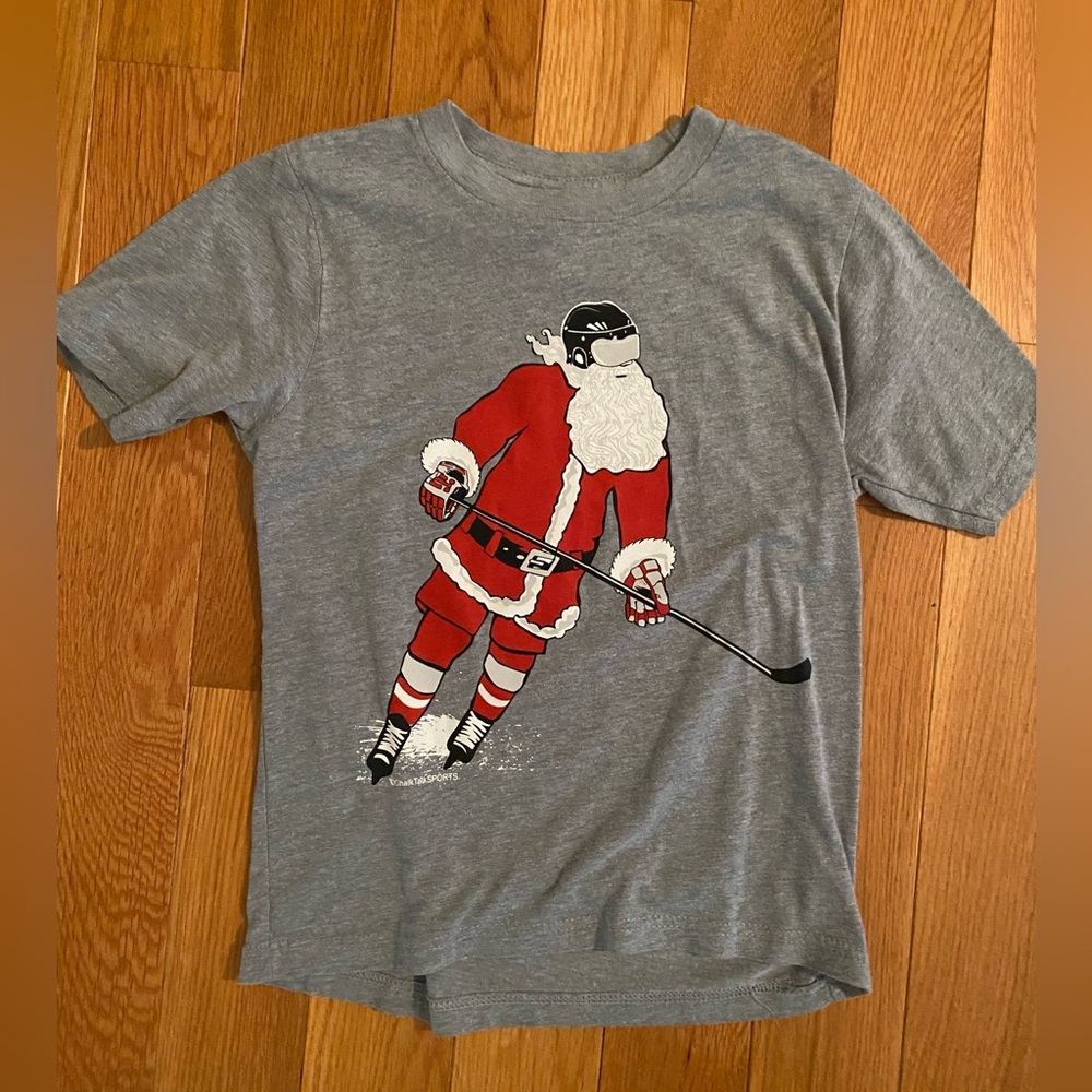 Next Level Apparel Gray Santa Holiday Ice Hockey Tee